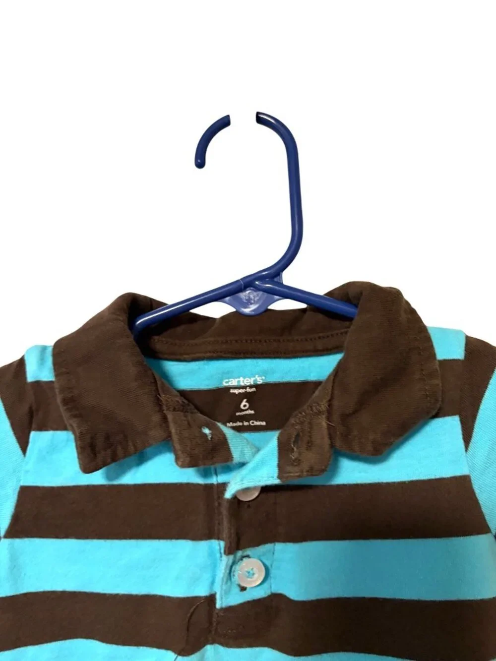 Carters Boys Infant Baby Size 6 months blue brown striped romper shorts 1 piece